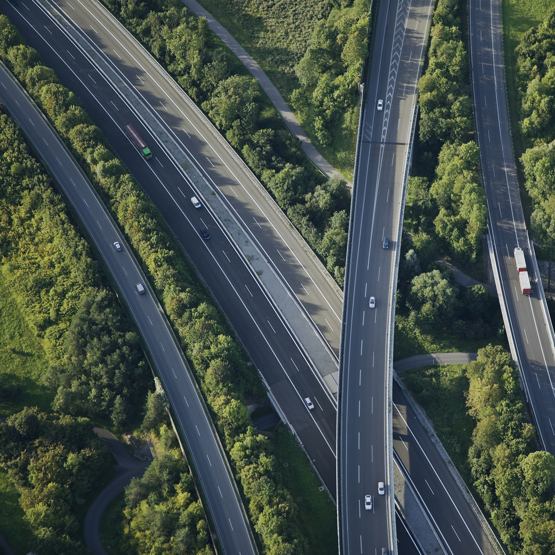 Aerial view of highways through green nature
