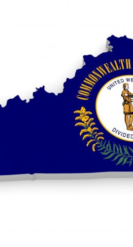 Geographic Border Map And Flag Of Kentucky, Bluegrass State