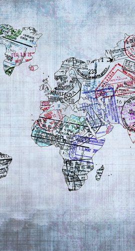 World Map Created With Passport Stamps, Travel Concept