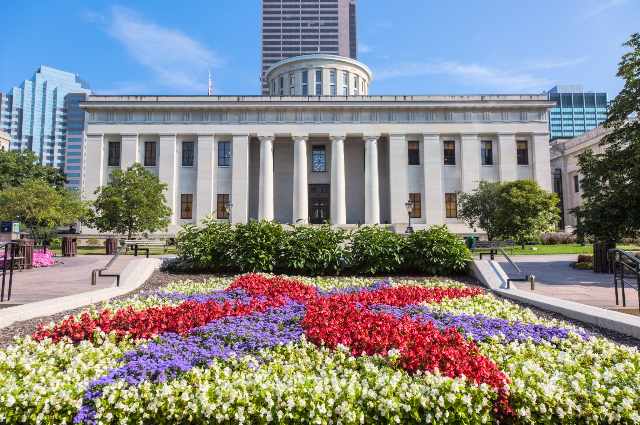 Ohio Statehouse With Colorful Flower Garden