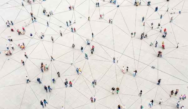 Aerial View Of Crowd Connected By Lines