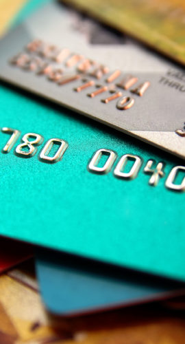 Stack Of Multicolored Credit Cards, Close Up View With Selective Focus