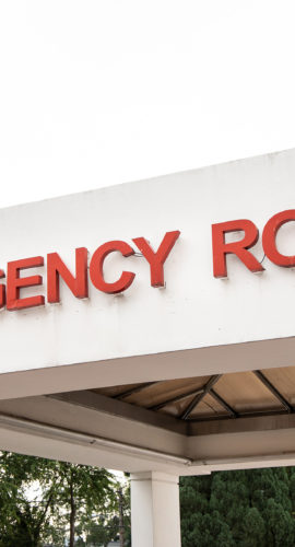 Closeup Of Emergency Room Signage Of The Entrance Of Hospital