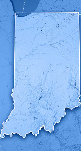Indiana State USA 3D Render Topographic Map Blue Border