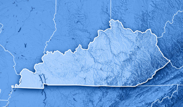 Kentucky State USA 3D Render Topographic Map Blue Border
