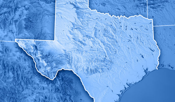 Texas State USA 3D Render Topographic Map Blue Border